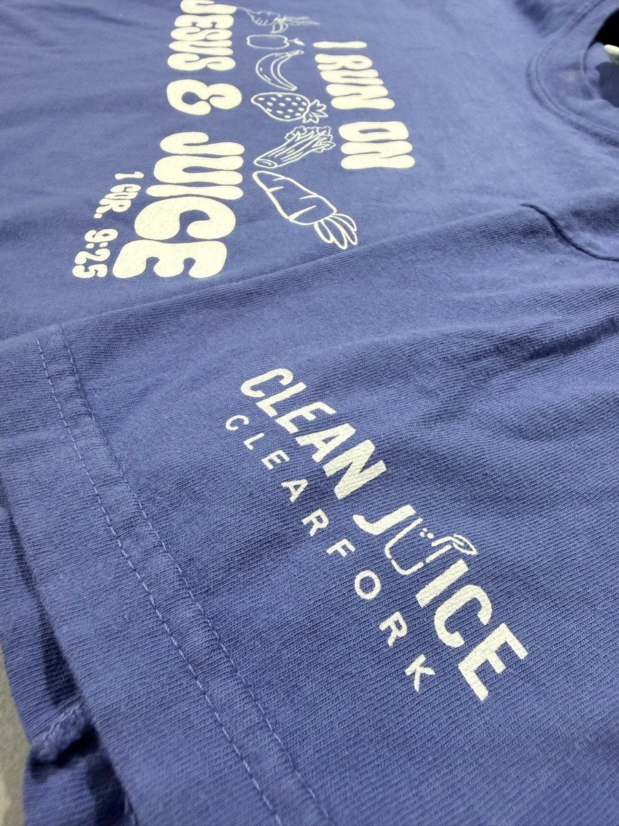 I Run On Jesus and Juice tee printed for Clean Juice Clearfork